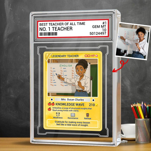 Custom Photo Teacher Card Gift, Personalized Poke Style Plaque, Best Teacher Keepsake, Funny End of Year Gift, Anime Teacher Acrylic Block