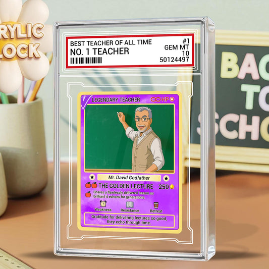 Custom Teacher Appreciation Card, Back to School Gift, Personalized Acrylic Desk Plaque, Legendary Trading Style Acrylic Block, Teacher Gift