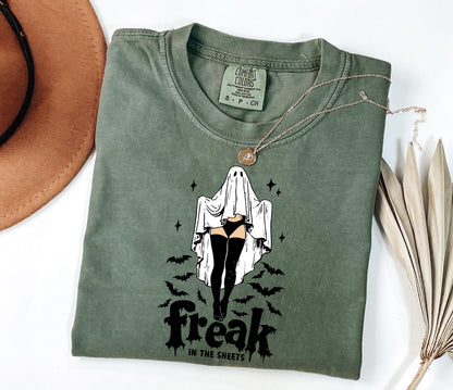 Comfort Colors® Freak In The Sheets Shirt, Halloween Ghost Shirt, Funny Halloween Tee, Halloween Fall Shirt, Spooky Season Tee