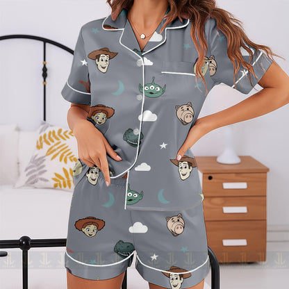 Toy Story Jessie Alien Buzz Lightyear Woody Pastel Unisex Satin Pajamas Set, Spooky Season Pajamas , Long Sleeve And Short Styles