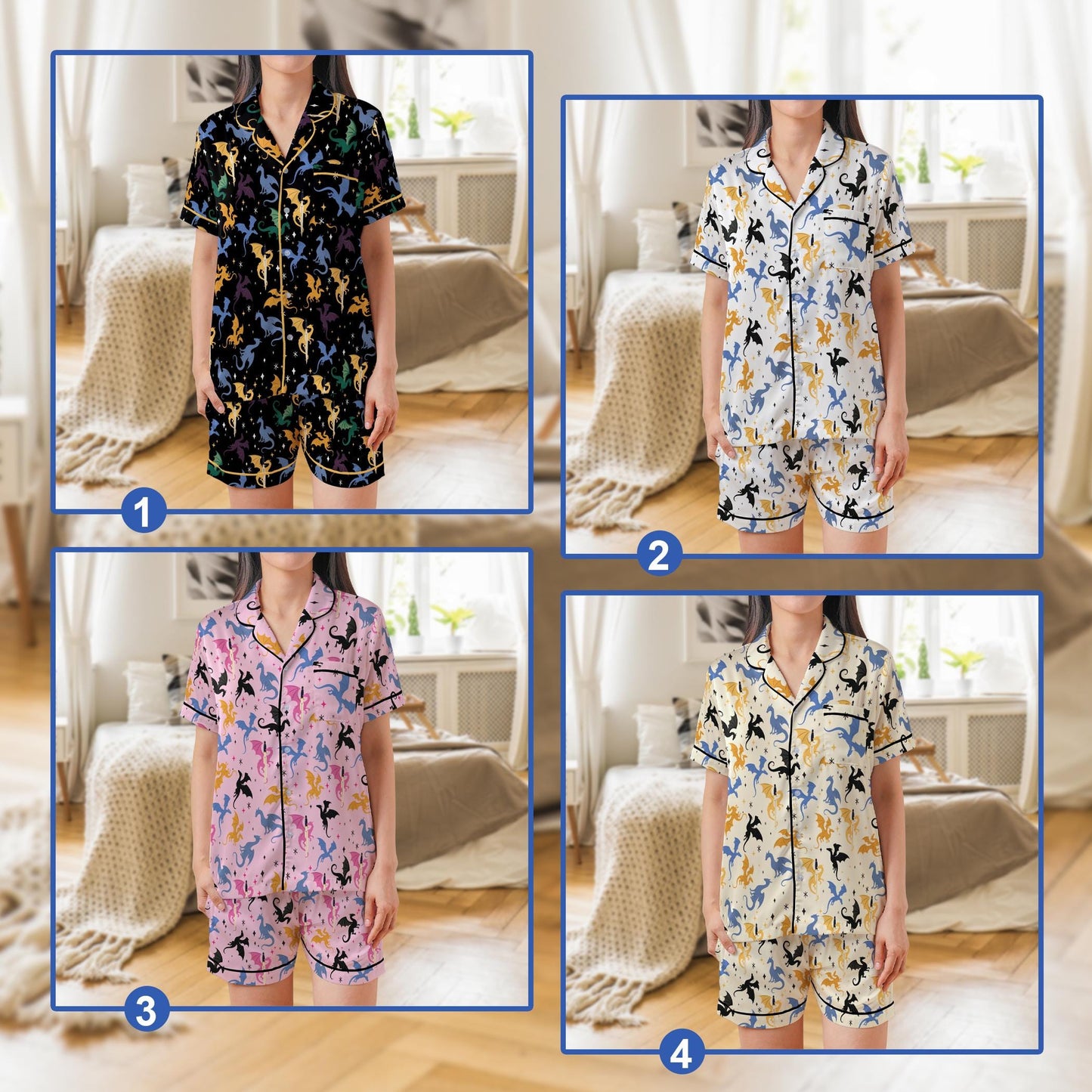 Mystical Dragon Pajama Set, Fantasy Book Sleepwear for Readers, Romantasy Nightwear, Book Lover Gift, Short Long Sleeve Pajama Set for Women