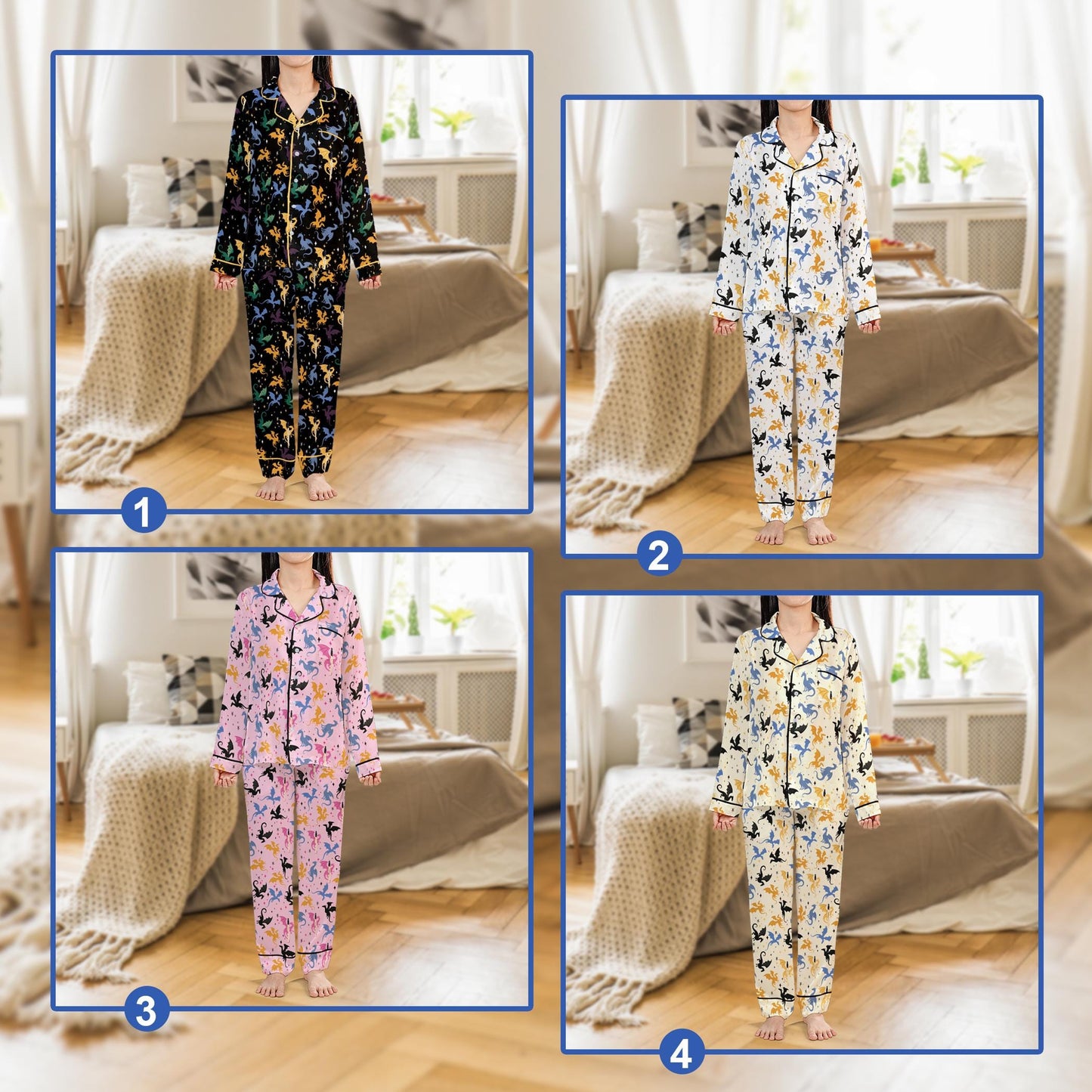 Mystical Dragon Pajama Set, Fantasy Book Sleepwear for Readers, Romantasy Nightwear, Book Lover Gift, Short Long Sleeve Pajama Set for Women
