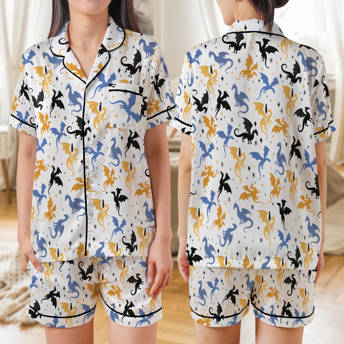 Mystical Dragon Pajama Set, Fantasy Book Sleepwear for Readers, Romantasy Nightwear, Book Lover Gift, Short Long Sleeve Pajama Set for Women