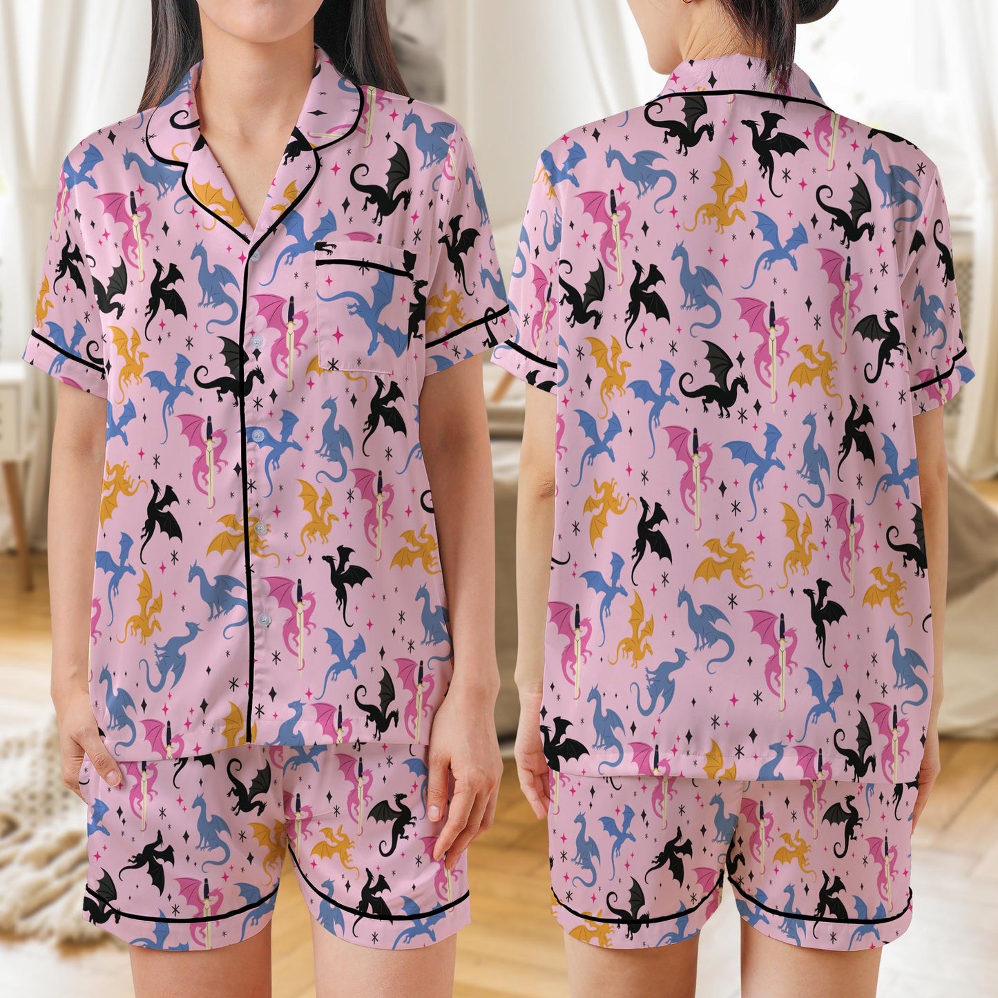Mystical Dragon Pajama Set, Fantasy Book Sleepwear for Readers, Romantasy Nightwear, Book Lover Gift, Short Long Sleeve Pajama Set for Women