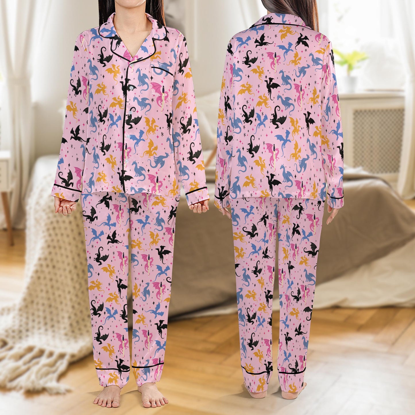 Mystical Dragon Pajama Set, Fantasy Book Sleepwear for Readers, Romantasy Nightwear, Book Lover Gift, Short Long Sleeve Pajama Set for Women