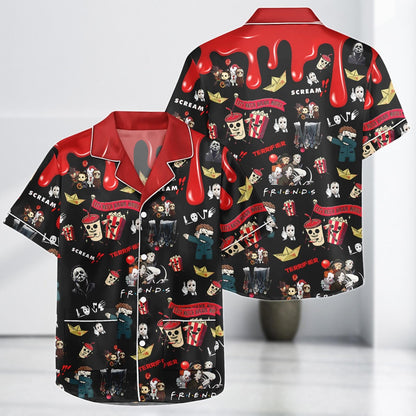 Let’s Watch Horror Movies Satin Pajama Set, Friends Scream Pjs, Halloween Sleepwear, Spooky Cute Horror Costume