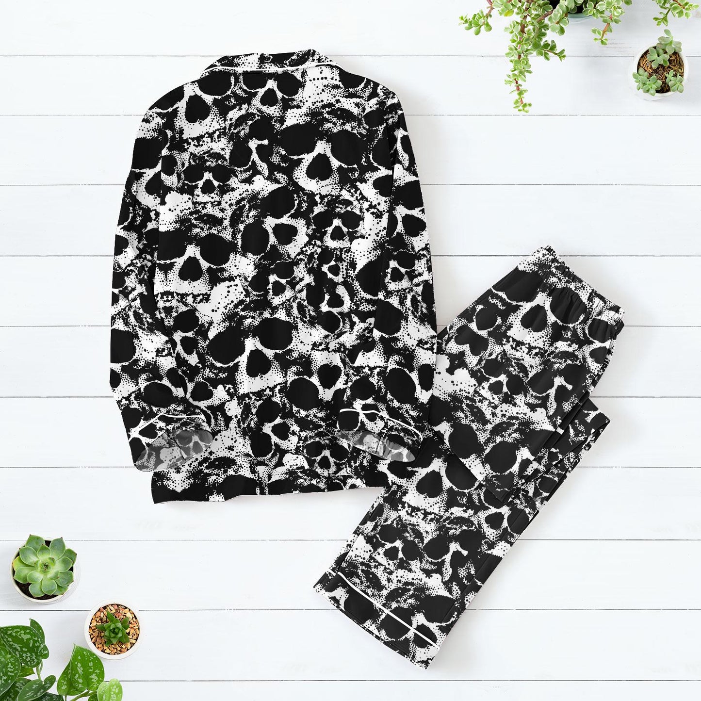 Skull Thick Pajamas, Cozy Skull Sleepwear for Women, Button Up Pjs Set, Warm Outfit Gifts for Skull Lovers, Gothic Skull Merch