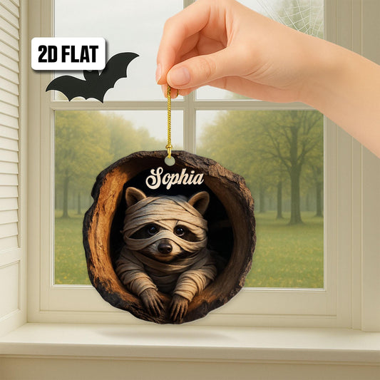 Personalized Raccoon 2D Flat Ornament, Raccoon Rearview Mirror Car Accessories, Raccoon Halloween Ornament, Holiday Gift for Raccoon Lover