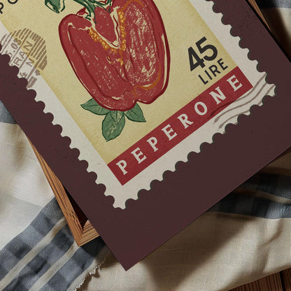 Red Bell Pepper Poster, Retro Stamp Poster | Retro Kitchen Print | Italian Food Art Print, Trendy Kitchen Decor, Unique Food Gift