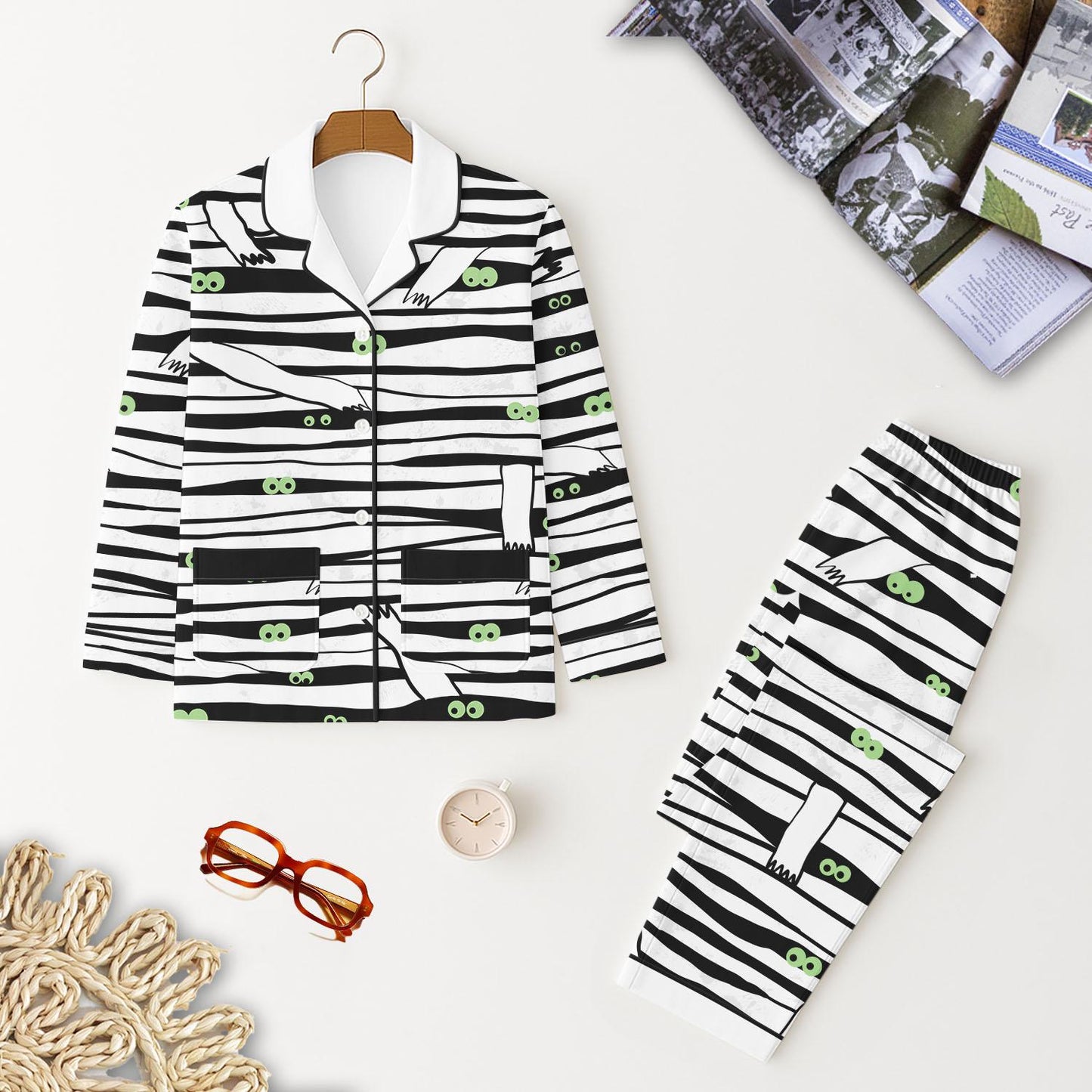 Mummy Halloween Pajamas Set, Halloween Characters Sleepwear, Mummy Long Sleeve Shirt, Horror Holiday Gift, Halloween Homewear