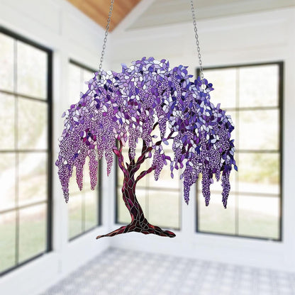 Purple Wisteria Tree Window Hanging, Romantic Weeping Floral Decor, Tranquil Zen Garden Ornament, Nature-Inspired Gift for Peaceful Home
