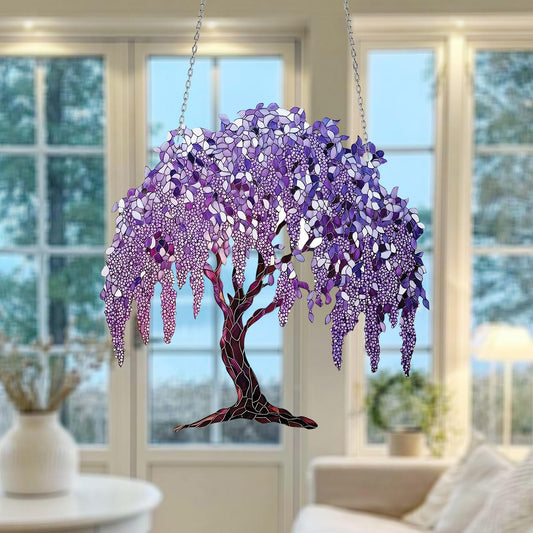 Purple Wisteria Tree Window Hanging, Romantic Weeping Floral Decor, Tranquil Zen Garden Ornament, Nature-Inspired Gift for Peaceful Home