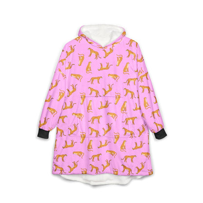Cheetah Print Hooded Blanket: Pink Animal Cozy Wrap with Kangaroo Pocket