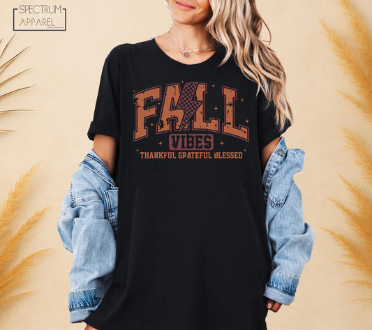 Thankful Grateful Fall Vibes T-Shirt, Fall Vibes Autumn Tee, Blessed Cozy Season Shirt, Fall Thanksgiving Vibes Shirt, Cute Autumn Vibes Tee