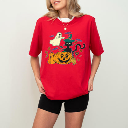 Black Cat Pumpkin Shirt, Cat Halloween Sweatshirt, Ghost Cat Shirt, Witch Spooky T-Shirt, Spooky Season Tee, Cat Lover Halloween Shirt