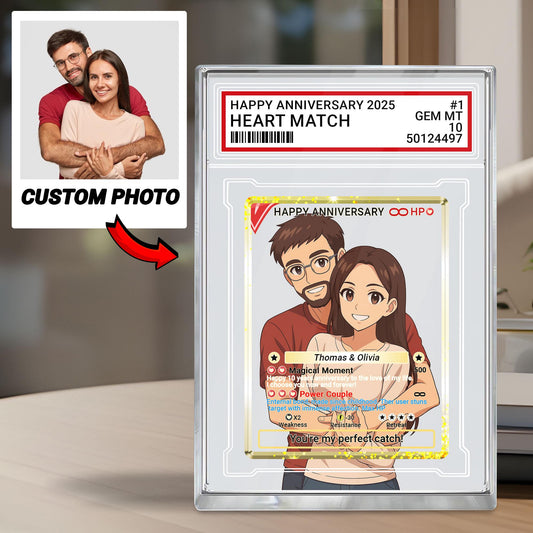 Custom Anniversary Acrylic Block Card with Personalized Couple Photo in Anime Style, Unique Pokemo-Inspired Wedding Gift, Romantic Keepsake