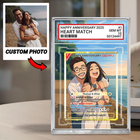 Personalized Anniversary Acrylic Block Card with Custom Couple Photo in Anime Style, Romantic Keepsake, Unique Pokemo-Inspired Wedding Gift