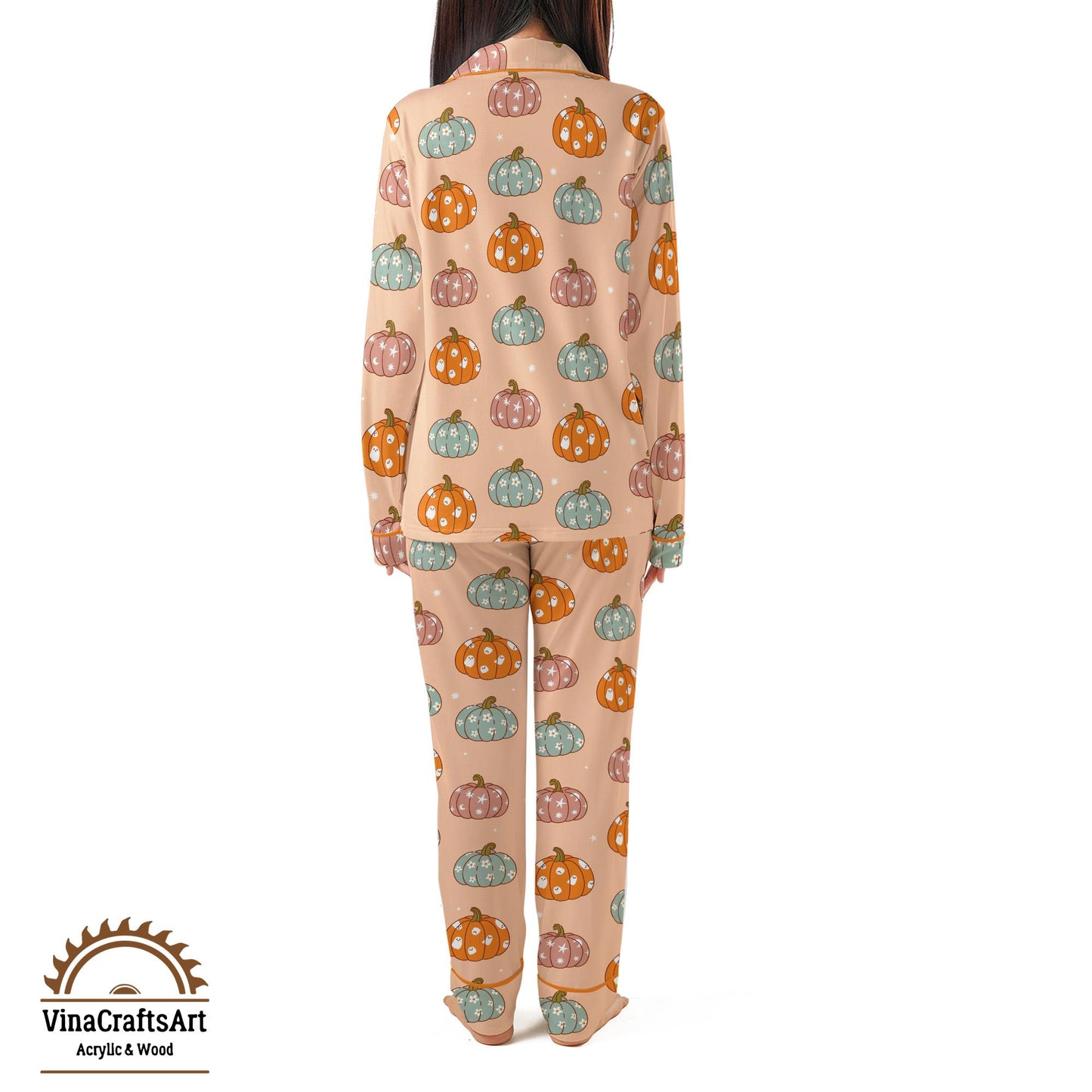 Pumpkin Pajama Set – Cute Fall PJs for Women, Pastel Halloween Sleepwear, Cozy Autumn Loungewear, Soft Pumpkin Print Gift