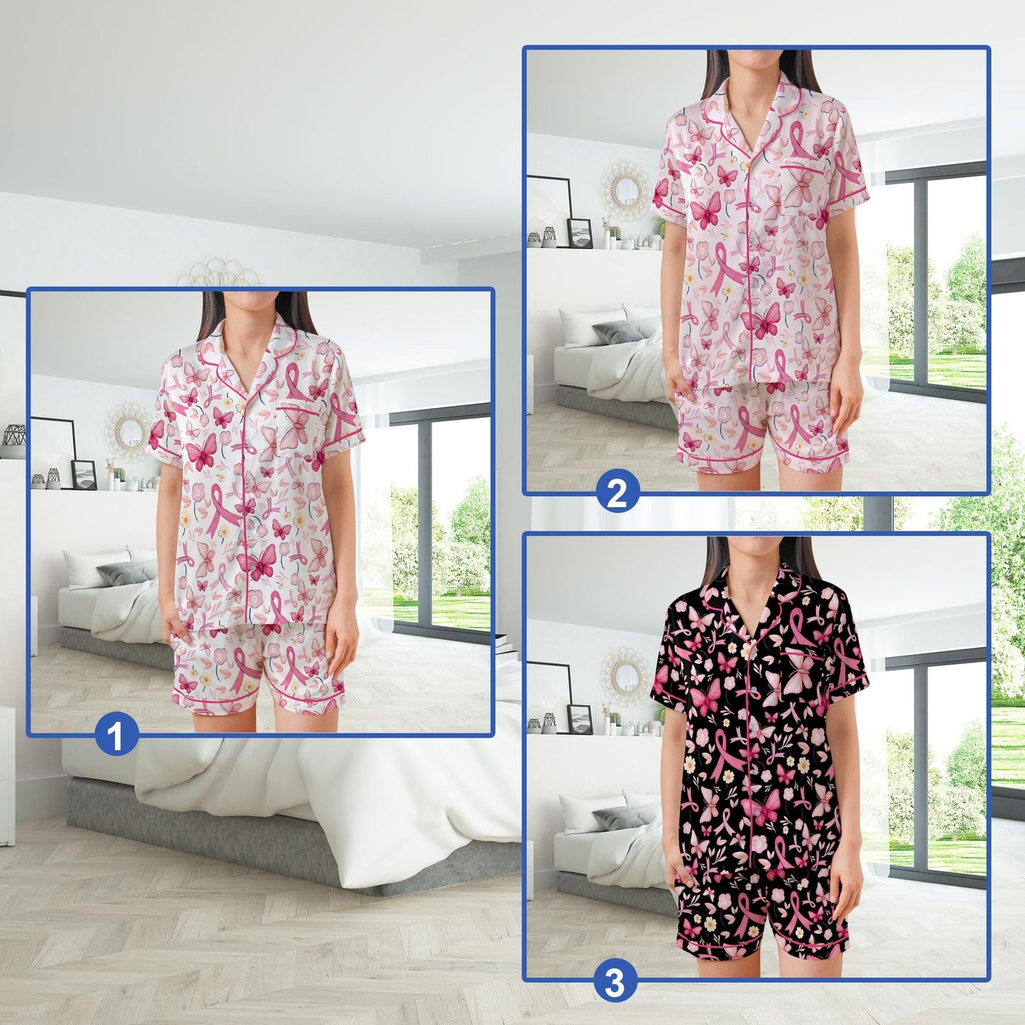 Cute Breast Cancer Awareness Satin Pajamas, Wear Pink In October Pajama Set, Pink Ribbon Sleepwear, Breast Cancer Support Gift