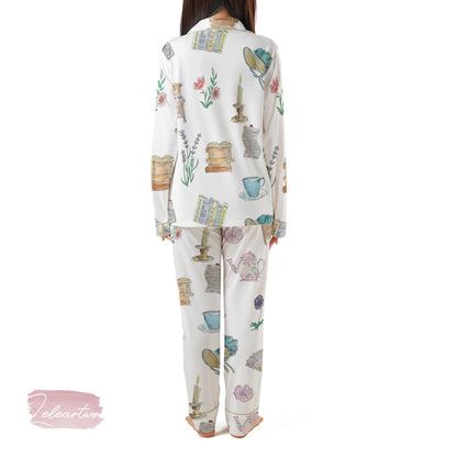 Jane Austen Collection Set – Vintage Book Lover Pajama Shorts Set | Literary Tea Floral Sleepwear | Romantic Regency Nightwear Gift