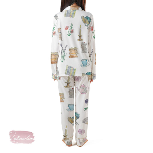 Jane Austen Collection Set – Vintage Book Lover Pajama Shorts Set | Literary Tea Floral Sleepwear | Romantic Regency Nightwear Gift