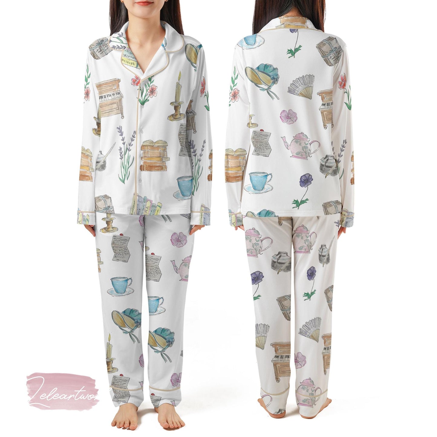 Jane Austen Collection Set – Vintage Book Lover Pajama Shorts Set | Literary Tea Floral Sleepwear | Romantic Regency Nightwear Gift