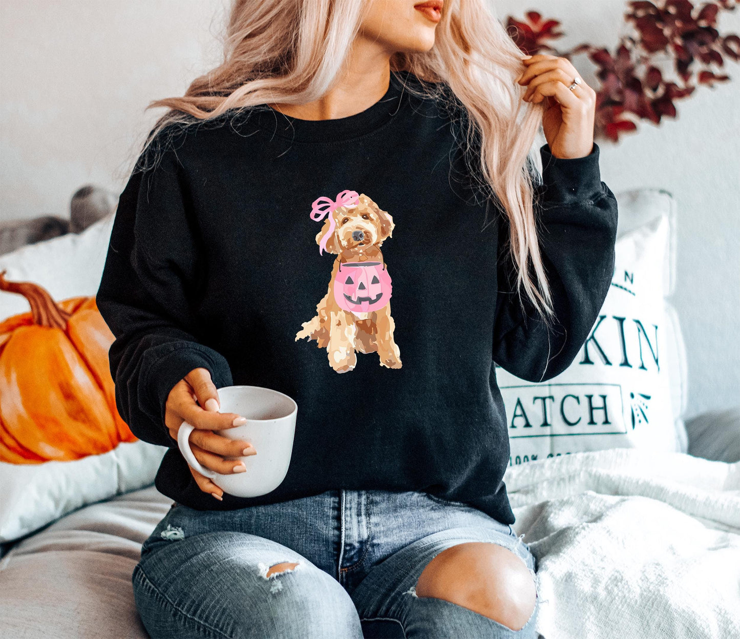 Cute Dog Halloween Sweatshirt, Dogs Lover Halloween Gift, Pumpkin Halloween Dogs Shirt, Womens Halloween Shirt, Spooky Season, Dog Mom Gift