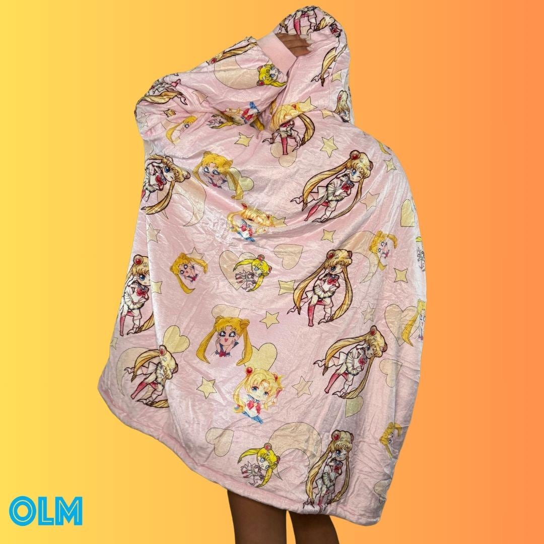 Anime Blanket Hoodie  oversize snuggle Sherpa    unisex adults and kids