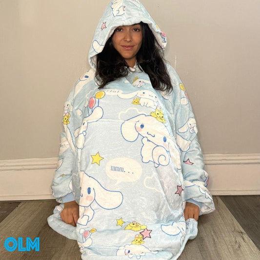 Anime Blanket Hoodie  oversize snuggle Sherpa  Cinnamoroll from hello kitty unisex adults and kids