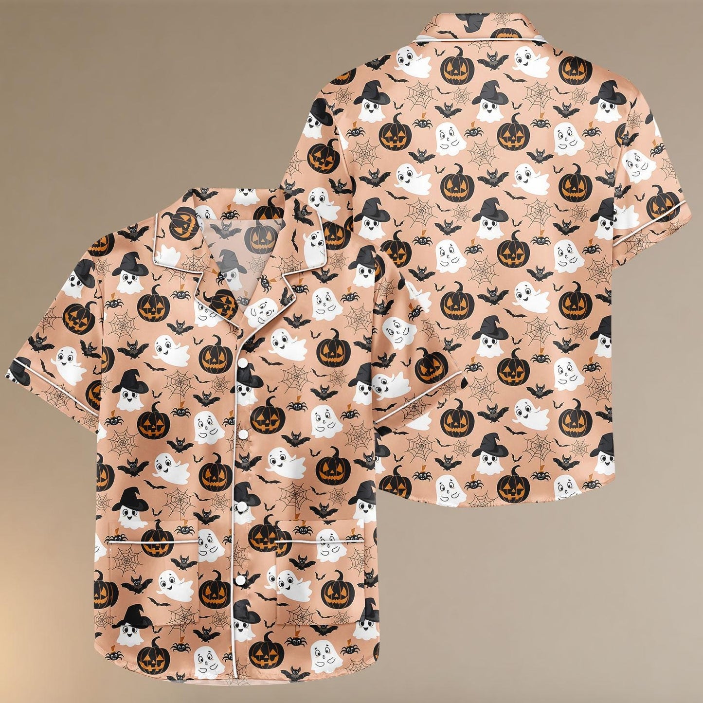 Pumpkin Satin Pajamas, Spooky Cute Pajamas Set, Pumpkin Ghost Pajamas, Soft Halloween Christmas Pajamas, Gift For Her, Birthday Gift