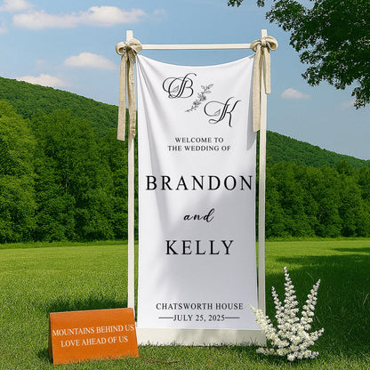 Custom Fabric Wedding Welcome Sign, Personalized Wedding Sign, Boho Wedding Decor, Modern Ceremony Sign, Rustic Fabric Sign