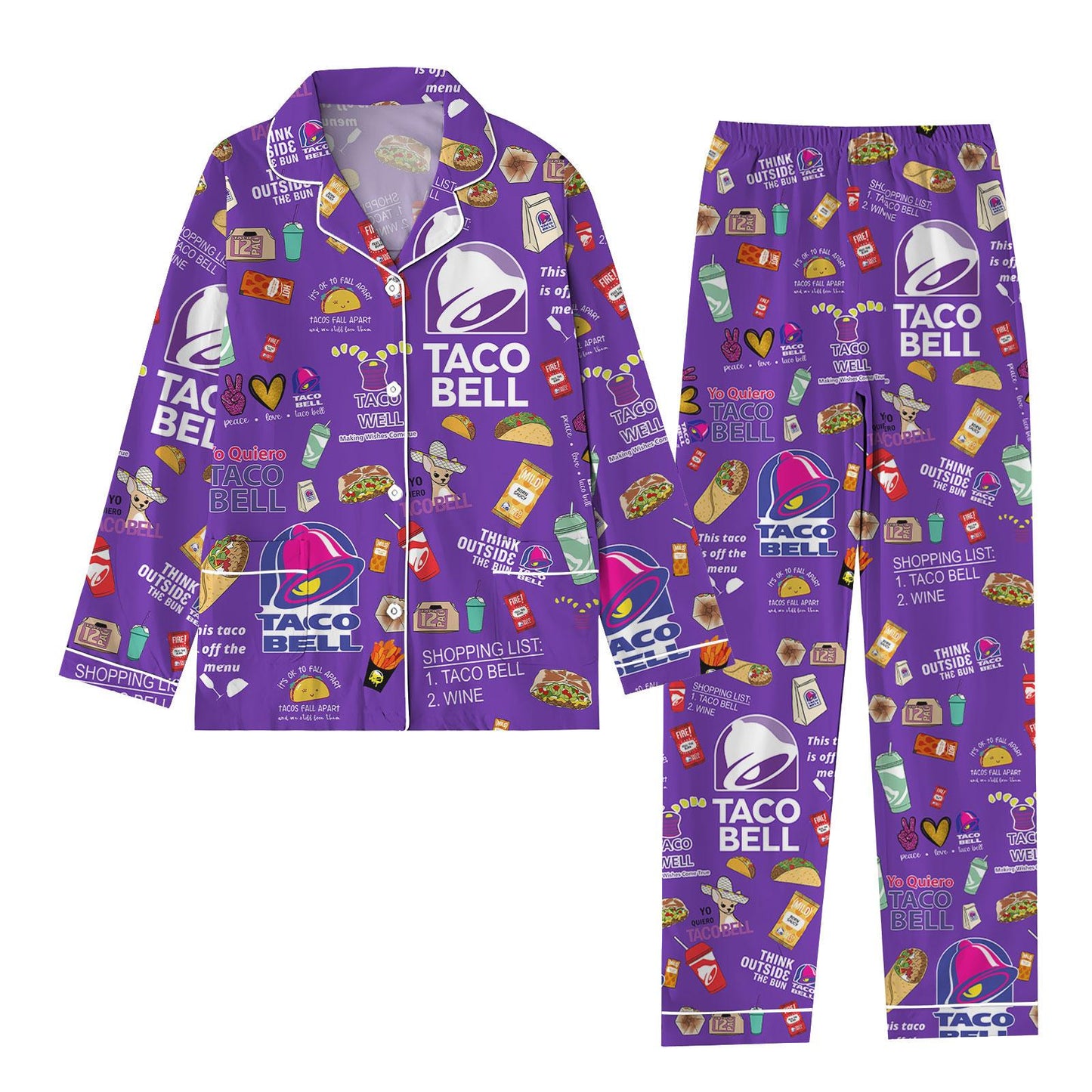 Taco Bell Pajamas Set, Fast Food Women Pajamas, Taco Bell Sauce Sleepwear, Mexican Pyjamas, Burrito Lover Pajamas, Taco Lovers Gifts