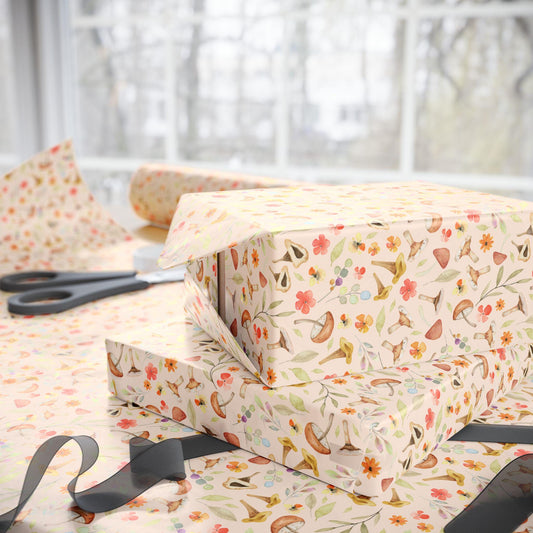 Vintage Mushroom Wrapping Paper Roll for Woodland Themed Gifts and Party, Boho Forest cottagecore Gift Wrap, Custom Natural Gift Packaging