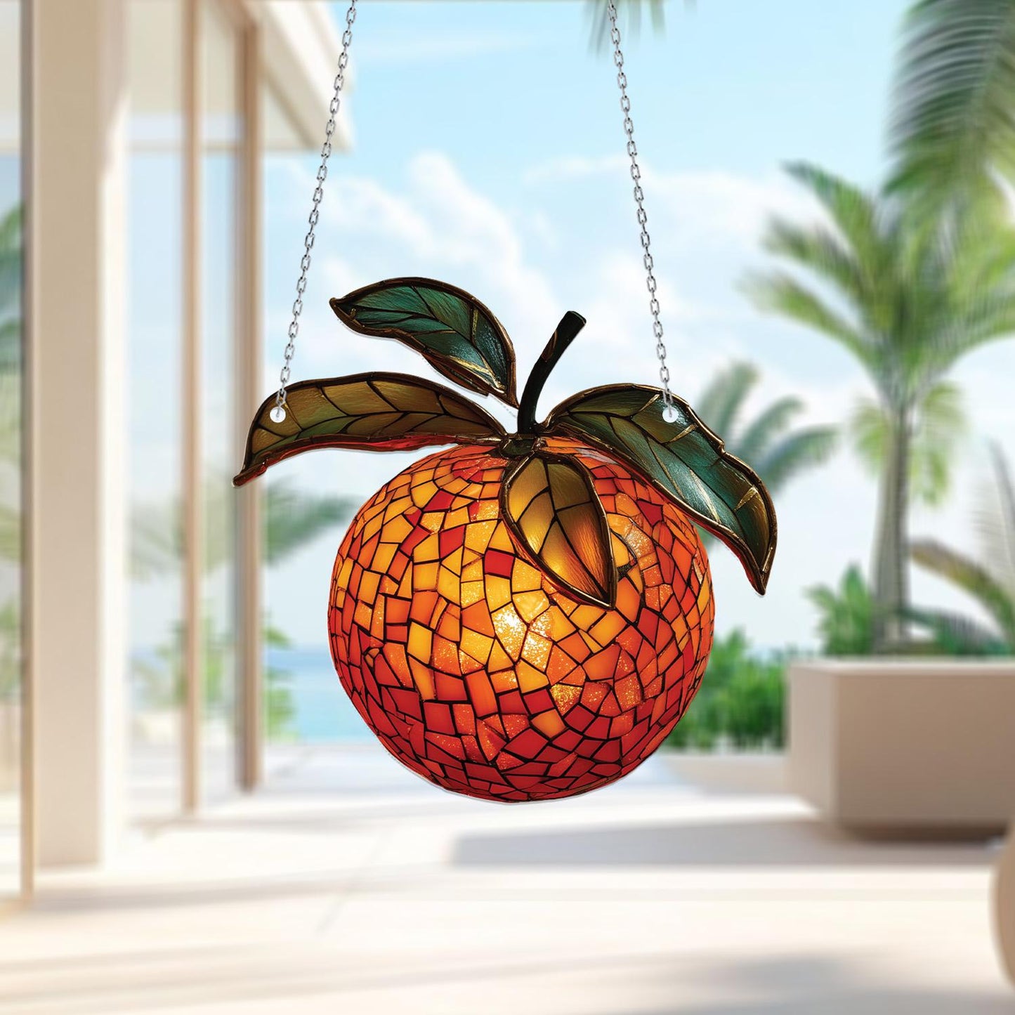 Orange Fruit Window Hanging, Bright and Fresh Citrus Decor for Kitchen or Dining Room, Vibrant Summer Home Accent Ornament
