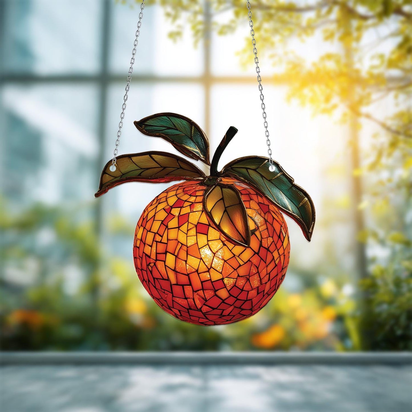 Orange Fruit Window Hanging, Bright and Fresh Citrus Decor for Kitchen or Dining Room, Vibrant Summer Home Accent Ornament