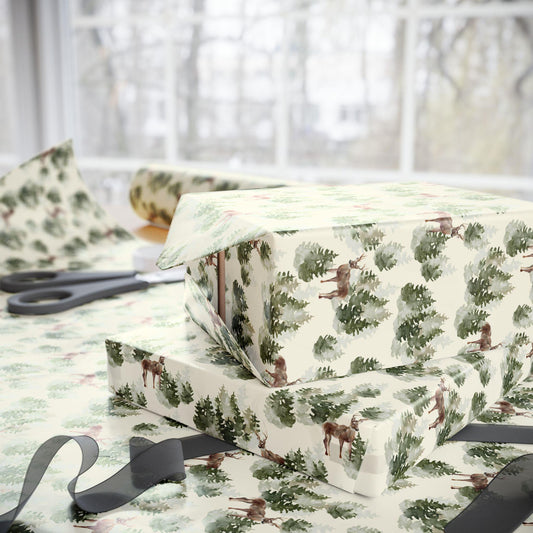 Woodland Forest Deer Wrapping Paper  Rustic Nature Gift Wrap for Fall, Winter, Cottagecore Weddings, Baby Showers & Animal-Lover Gifts