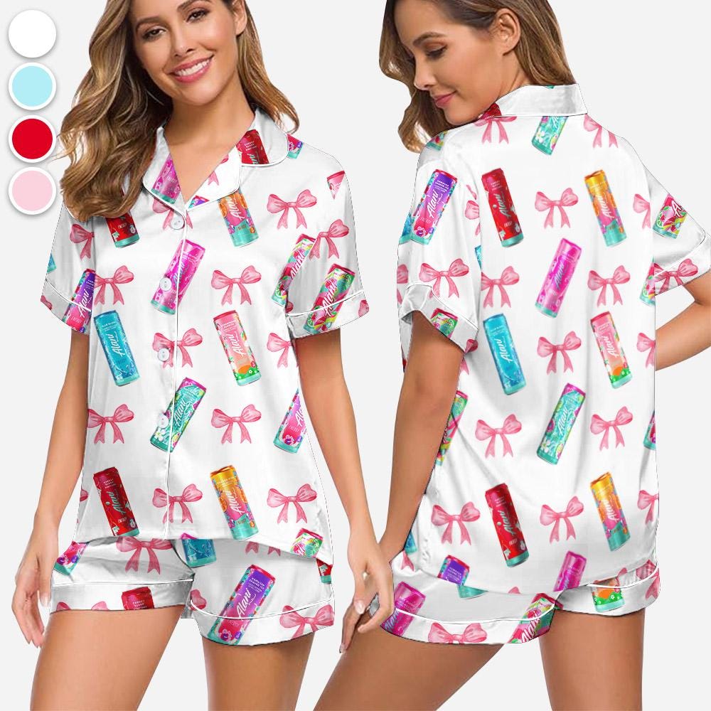 Alani Nu Energy Drink Coquette Bow Pajama Set, Alani Pajamas, I Need An Alani, Alani Nu Sleepwear, Loungewear, Gift for Alani Lovers