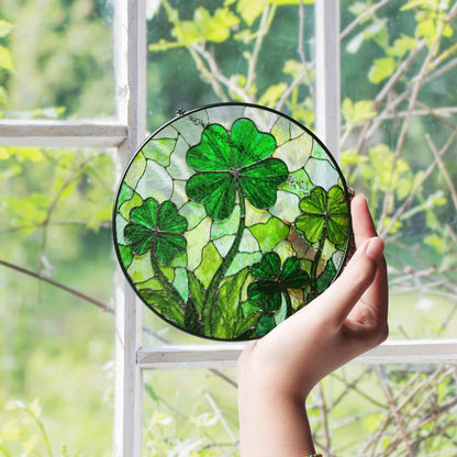 Four Leaf Clover Stained Glass Round Window Suncatcher Handmade Sun Catcher Lucky Charm St Patrick Day Gift for Friend