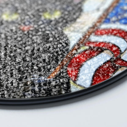 Black cat with American flag mosaic stained glass suncatcher window decor Independence Day gift for cat lover