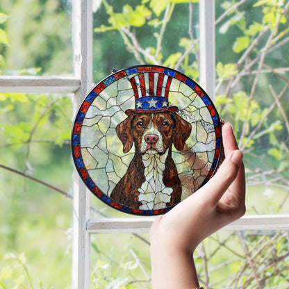 Fourth of July Uncle Sam dog art stained glass suncatcher window decor gift for patriotic dog lover