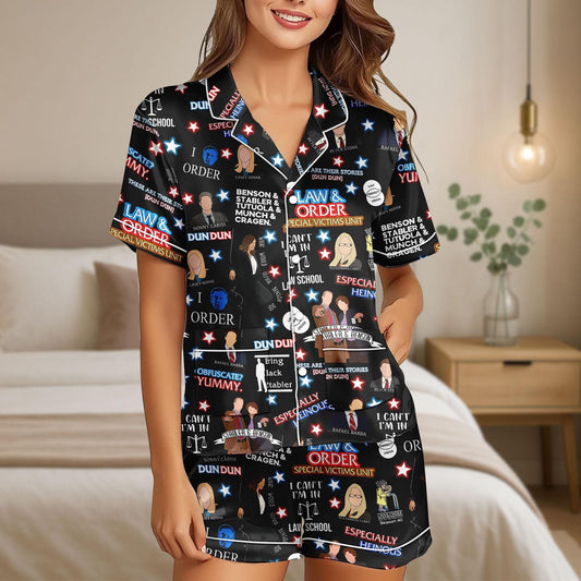 Law And Order Satin Pajamas Set, Law Movie Pajamas Christmas, Law And Order Short Pajamas, Pajama Family, Women Pajamas, Law Movie Gift