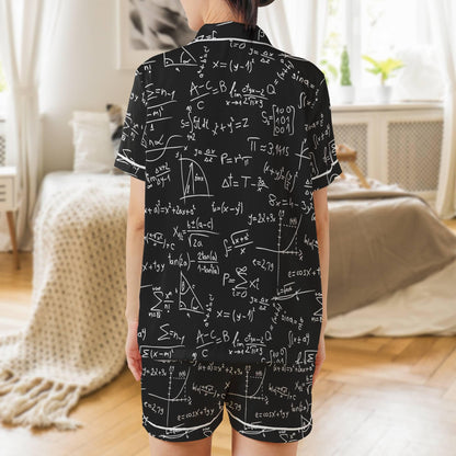 Math Pajama Set Short Sleeves, Math Teacher Woman's Satin Pajama Short Sleeve
