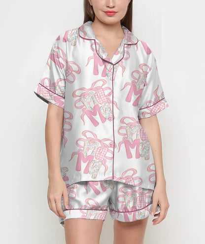 Mom Birthday Gift, MaMa Pajamas Satin Set, Mother Day Gift, Gift For Her, Preppy Floral Mama, Birthday Gift, Gift For Women, Mama Shirt