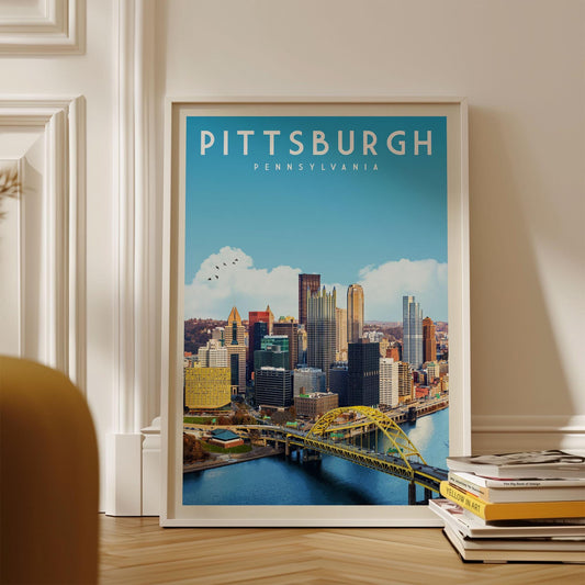 Pittsburgh Wall Art Print, Pittsburgh Retro Travel Poster, Pittsburgh Skyline Art, Pittsburgh Gift, Pennsylvania Vintage Home Decor