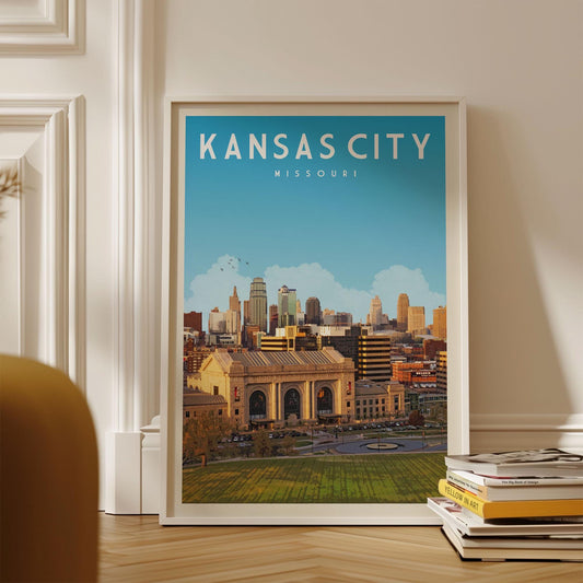 Kansas City Vintage Wall Art, Kansas City Art Print Travel Poster, Kansas City Decor, Kansas City Skyline Poster, Kansas City Missouri Gifts
