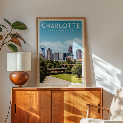 Charlotte Wall Art, Charlotte Art Print, Charlotte NC Travel Poster, North Carolina Decor, Charlotte Skyline, Charlotte Gifts