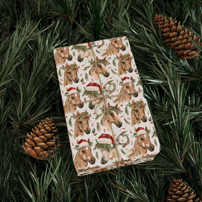 Horse Christmas Wrapping Paper, Equestrian Holiday Gift Wrap, Festive Horse Lover Present, Winter Riding Paper, Cowgirl Xmas Wrap