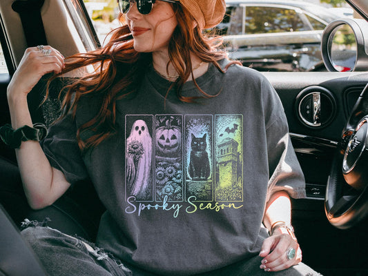 Comfort Colors® Vintage Halloween Shirt, Spooky Season, Retro Halloween Aesthetic, Women's Halloween Shirt, Pumpkin Witch Graphic Tee