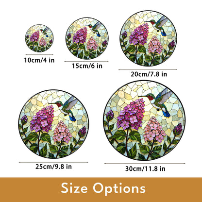 Hummingbird and Hydrangea Round Suncatcher Window Decor Stained Glass Gift for Mom