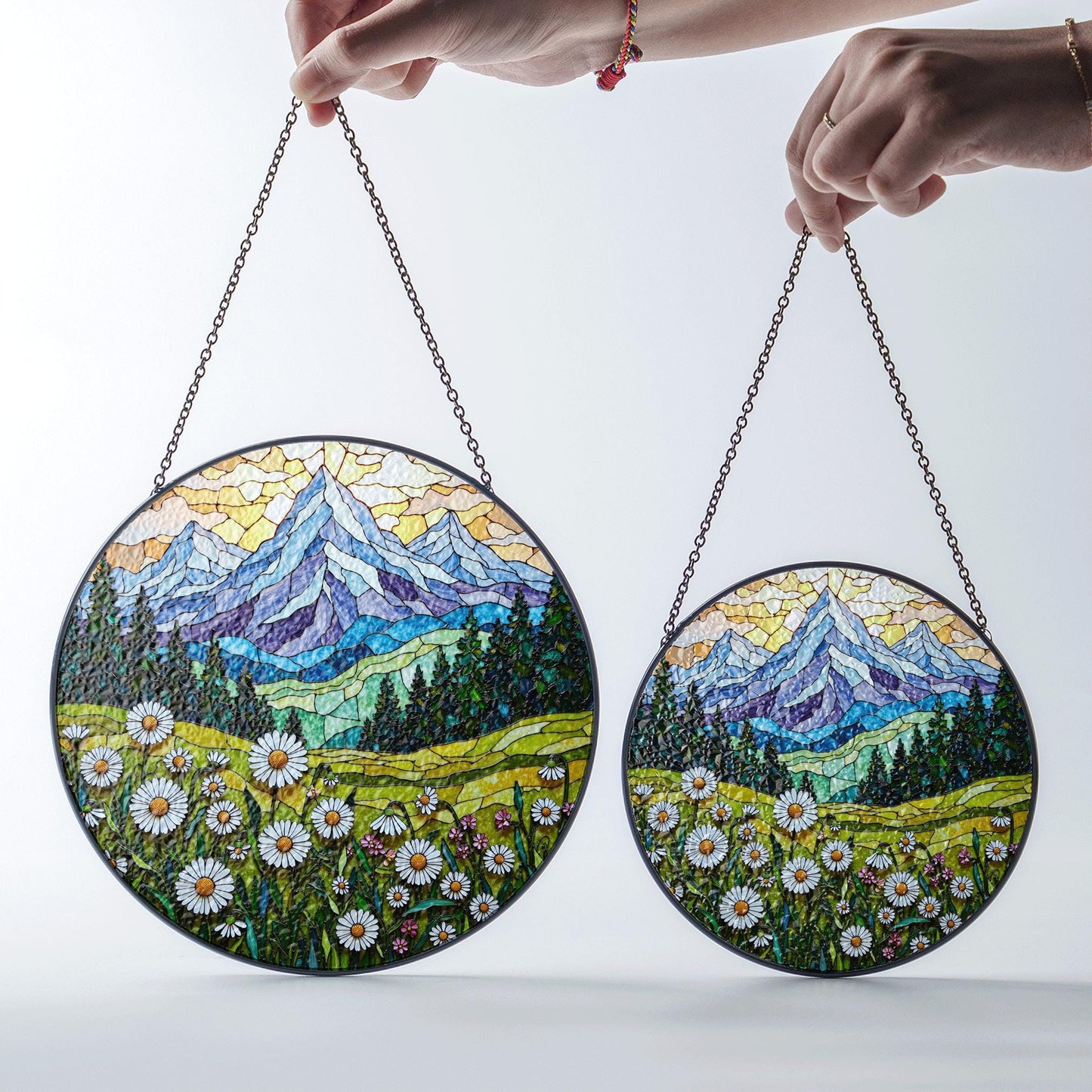 Wildflower Mountain Landscape Suncatcher Window Hanging Nature Art Gift for Mom